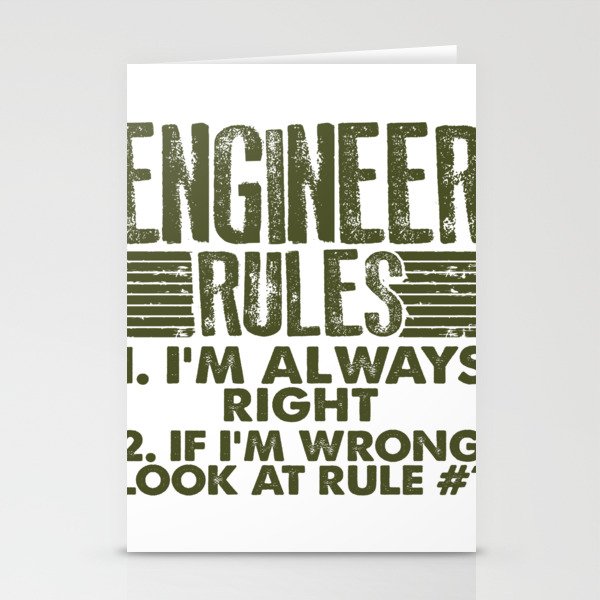 Engineer Gifts Engineer Rules Always Right Engineering Gift Stationery Cards