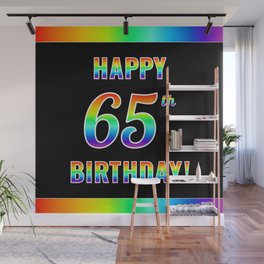 [ Thumbnail: Fun, Colorful, Rainbow Spectrum “HAPPY 65th BIRTHDAY!” Wall Mural ]