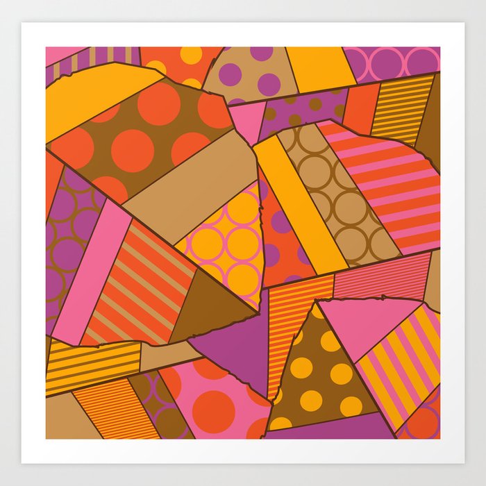 Graphic Leaf Patchwork (Fall Bold Colors) Art Print