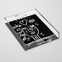 Love is You and Me Street Art Graffiti Black and White Acrylic Tray