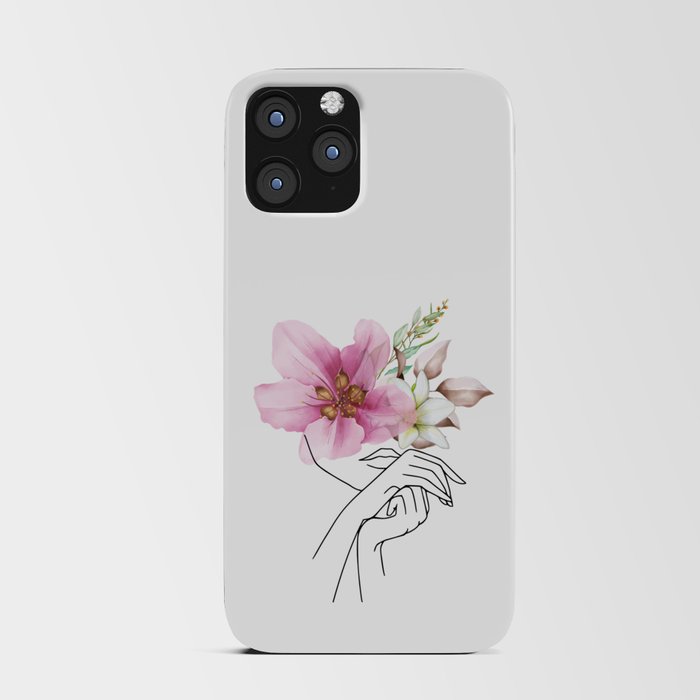 Abstract Line Art Woman with Flowers iPhone Card Case