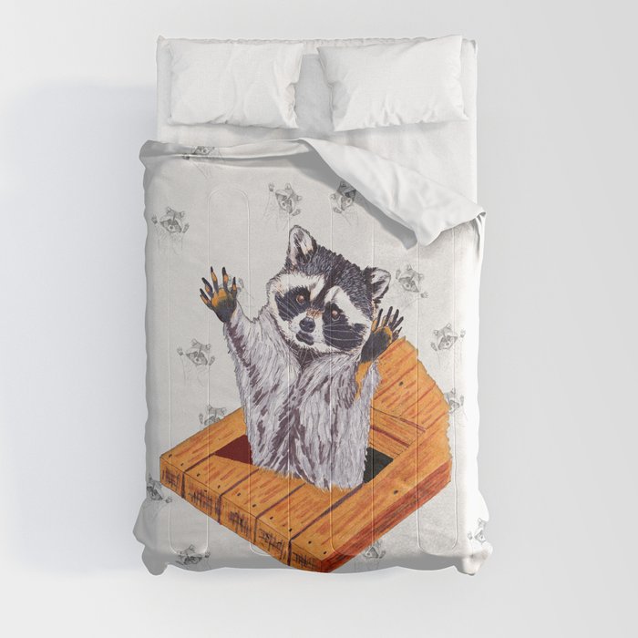 Peeking Raccoons #5 White Pallet - Comforter