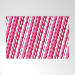 [ Thumbnail: Hot Pink, Crimson, and Light Cyan Colored Lines Pattern Welcome Mat ]