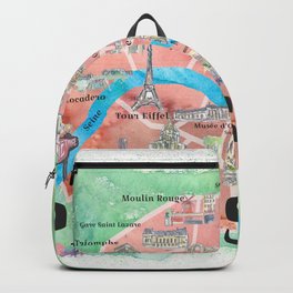Paris France City Of Love Illustrated Travel Poster Favorite Map Tourist Highlights Backpack