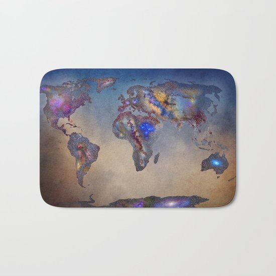 Stars world map. Blue Bath Mat