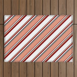 [ Thumbnail: Dim Gray, Dark Salmon, Maroon & White Colored Lines/Stripes Pattern Outdoor Rug ]