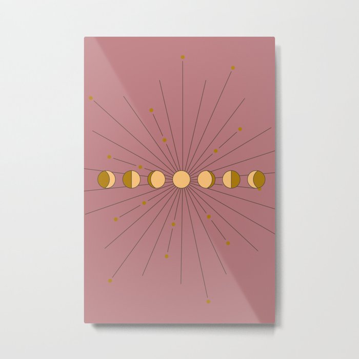 Moon Phases in gold with a starburst and dusty rose background Metal Print