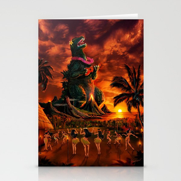 Rocking the Island - Tiki Art Hula Godzilla Stationery Cards