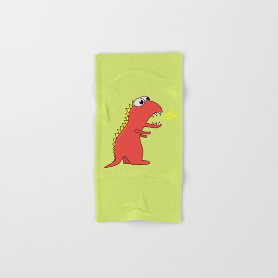 Cute Cartoon Dinosaur With Fire Breath Hand & Bath Towel