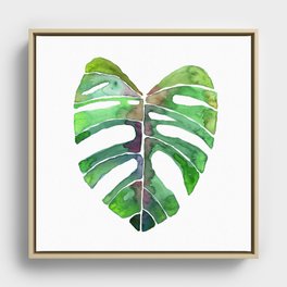 Monsterra Leaf Framed Canvas | Blue, Monsteraleaf, Tropical, Houseplant, Monstera, Painting, Plant, Indoor, Purple, Greenleaf 