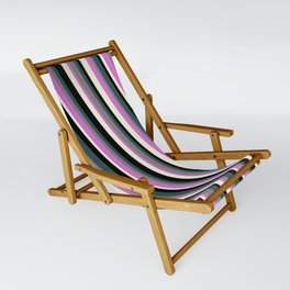 [ Thumbnail: Dark Slate Gray, Grey, Orchid, Beige & Black Colored Stripes Pattern Sling Chair ]