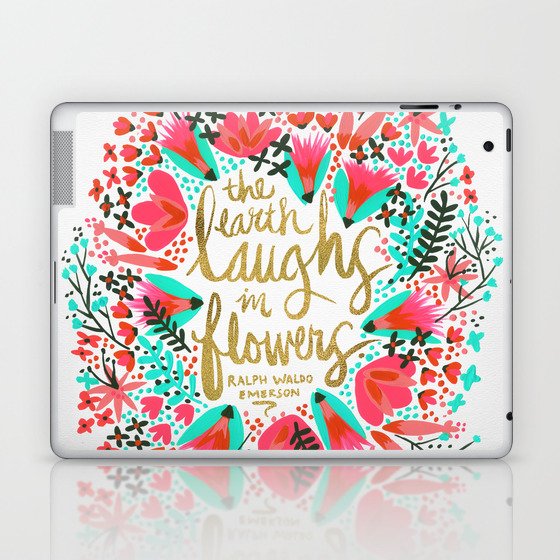 The Earth Laughs in Flowers – Pink & Gold Laptop & iPad Skin by Cat ...