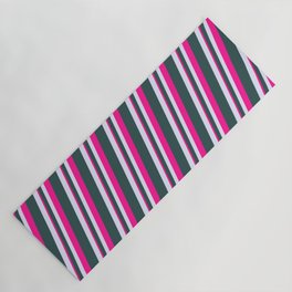 [ Thumbnail: Dark Slate Gray, Lavender & Deep Pink Colored Lines/Stripes Pattern Yoga Mat ]