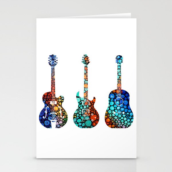 Modern Mosaic Music Art Three Colorful Guitars Stationery Cards