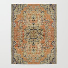 Vintage Woven Coral and Blue Kilim Poster