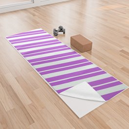 [ Thumbnail: Orchid & Mint Cream Colored Striped Pattern Yoga Towel ]