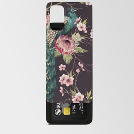 Watercolor pattern peacock on a tree cherry, flowering trees. protea flower, retro colors. tree branches. pink chrysanthemum Android Card Case