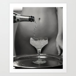 Champagne Dreams Sensual Nude with Hard Body and Sparkling Sex Appea Art Print