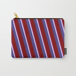 [ Thumbnail: Orchid, Lavender, Dark Slate Blue, and Maroon Colored Striped Pattern Carry-All Pouch ]