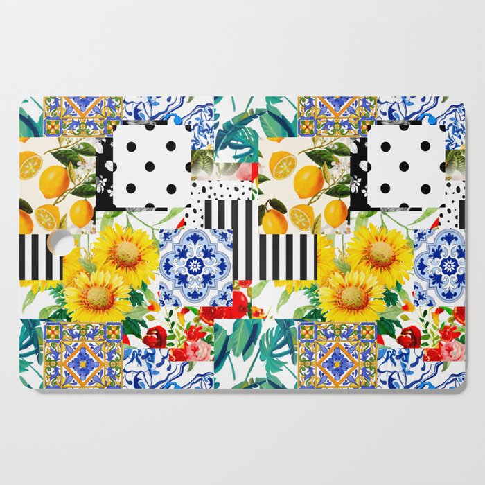 Italian,Sicilian art,patchwork,summer Flowers Cutting Board
