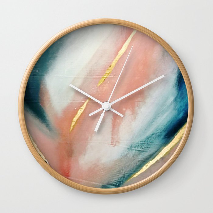 Celestial [3]: a minimal abstract mixed-media piece in Pink, Blue, and gold by Alyssa Hamilton Art Wall Clock