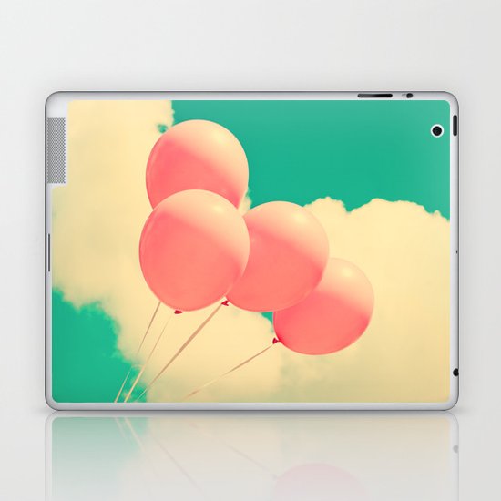 Happy Pink Balloons on retro blue sky Laptop & iPad Skin