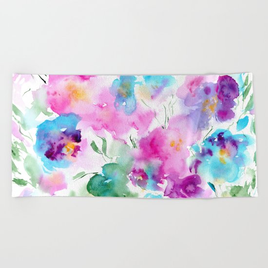 Floral abstraction #4 || watercolor Beach Towel