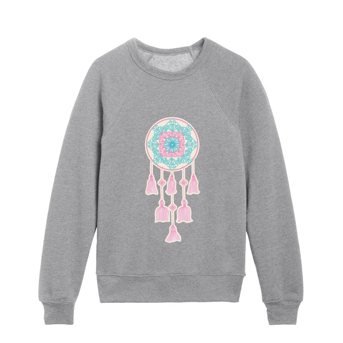 pink and teal dreamcatcher Kids Crewneck