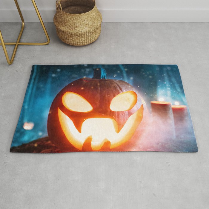 Spooky Halloween Pumpkins in Forest Rug