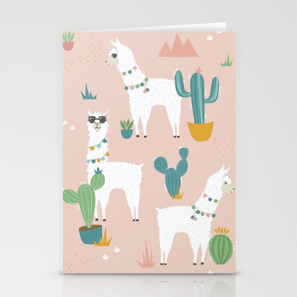 Summer Llamas on Pink Stationery Cards