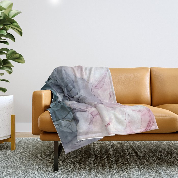 Blush and Payne's Grey Flowing Abstract Painting Throw Blanket