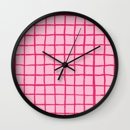 Hot Pink on Blush Checkered Grid Wall Clock