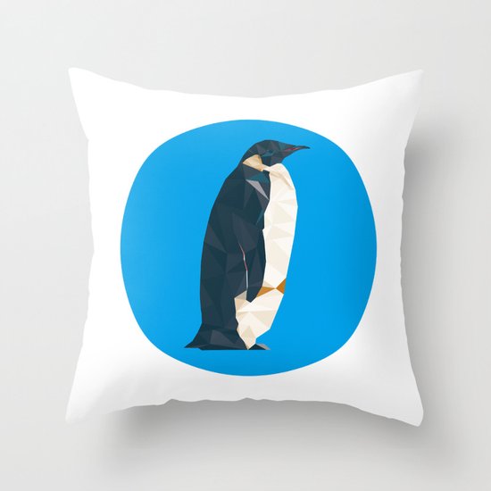 cyan penguin Throw Pillow
