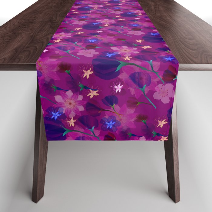 A Floral Garden in the Neon Purple Colors Table Runner