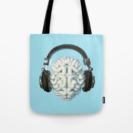 Mind Music Connection /3D render of human brain wearing headphones Tote Bag