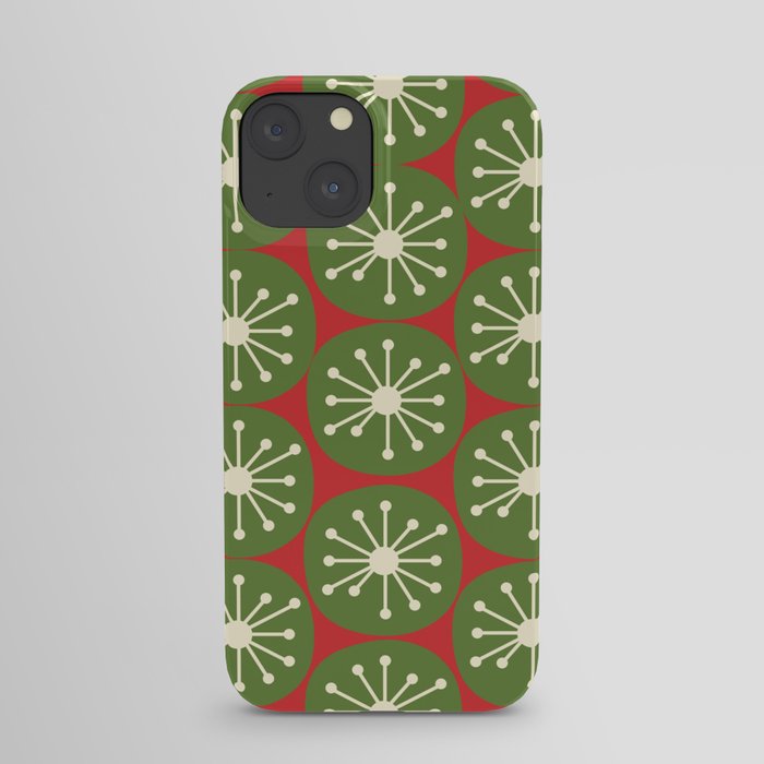 Atomic Christmas Dots in Retro Green, Cream, and Xmas Red  iPhone Case