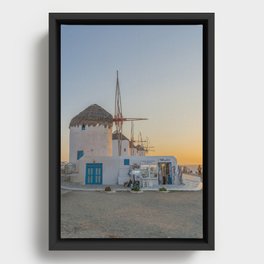 Mykonos Windmills by Pupina Framed Canvas