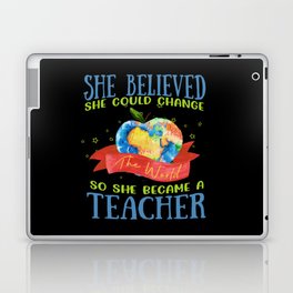 Female teacher heart quote globe teach Laptop Skin