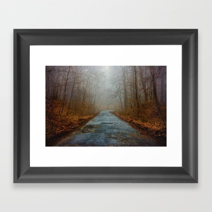 Mysterious Forest - Path in the Mist Framed Art Print