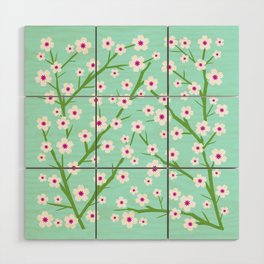 White Blossoms - seafoam 3 Wood Wall Art