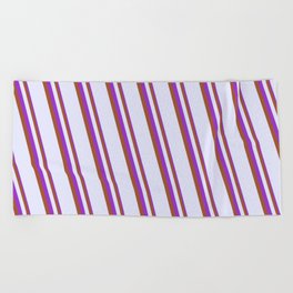 [ Thumbnail: Dark Orchid, Sienna & Lavender Colored Stripes Pattern Beach Towel ]