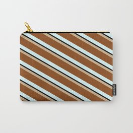 [ Thumbnail: Tan, Brown, Light Cyan, and Black Colored Stripes/Lines Pattern Carry-All Pouch ]