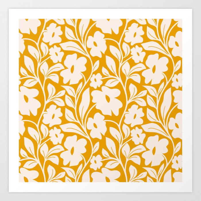 Tropical Vines Pattern - Gold Yellow Art Print