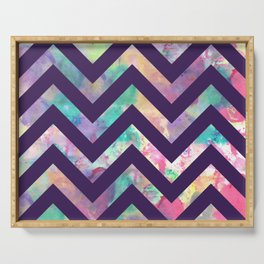 Geometrical purple pink teal watercolor paint chevron Serving Tray