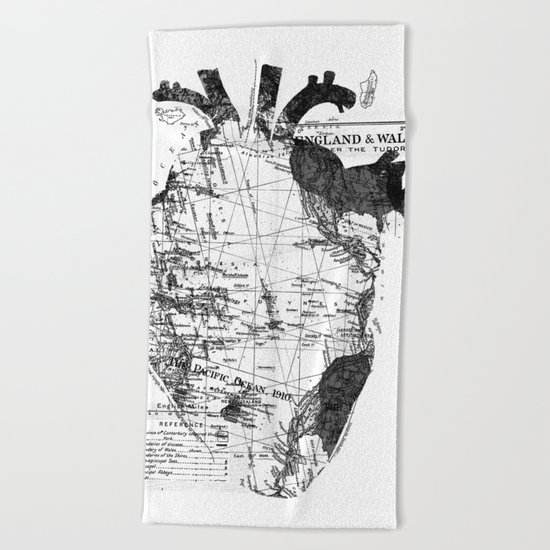 Heart Wanderlust Black and White Beach Towel