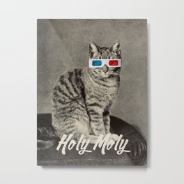 Holy Moly cat Metal Print | Curated, Meme, Vintage, B W, Retro, Collage, Fun, 3D, Typography, Kitten 