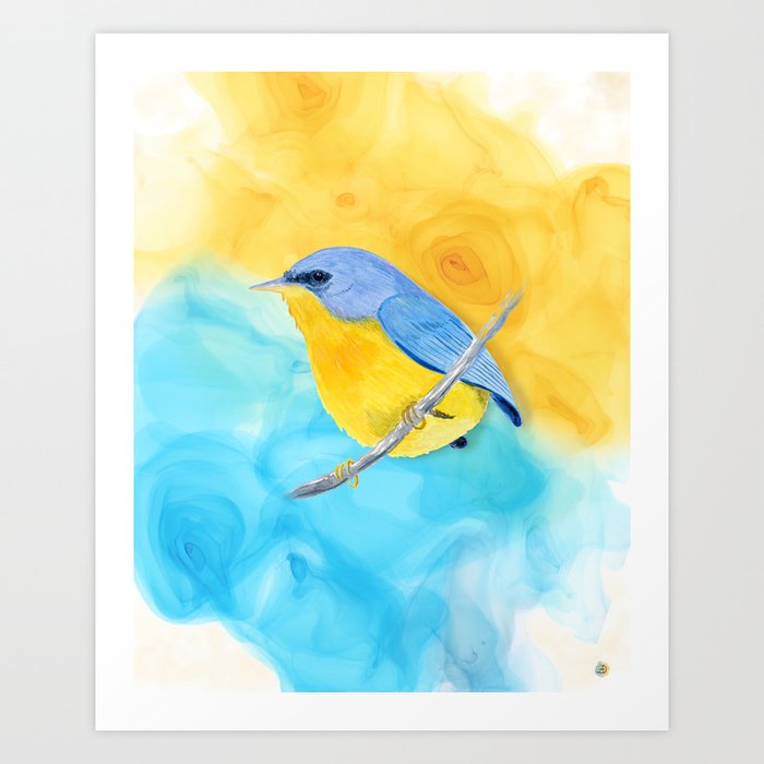 Yellow and Blue Peace Bird Art Print