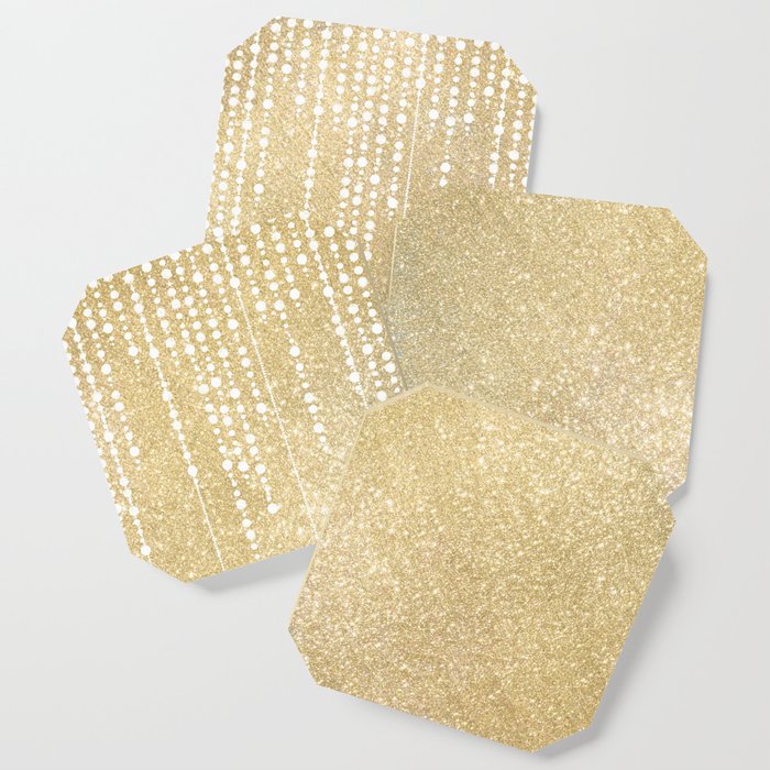 Glam Girly Gold White Ivory Glitter Drips Coaster