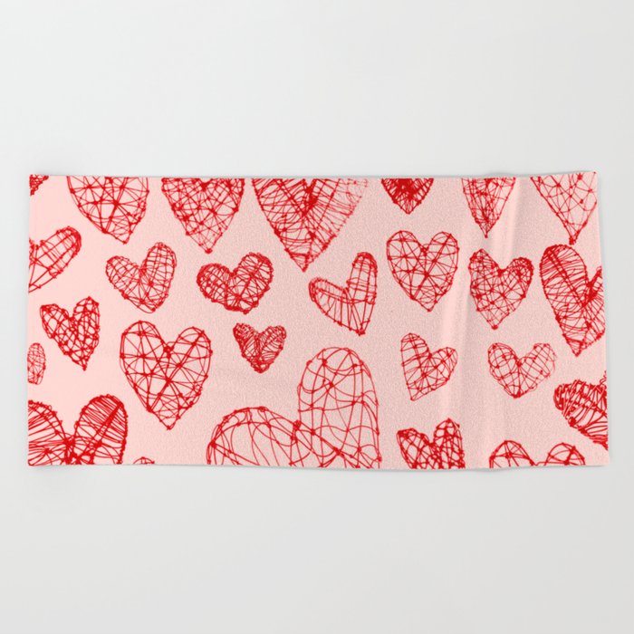 Wire Hearts Pattern in Pink Beach Towel