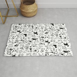 Black and White Dog Drawings | Cute Dog Breeds Pattern Rug